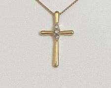 10K Gold with Diamonds Cross Necklace - 16 1/2" (2.5 Grams)