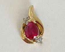 10K Gold with Diamond Accents & Ruby Stone Pendant (1.4 Grams)