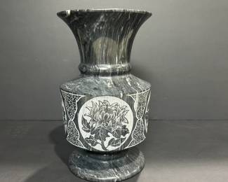 Lot 173 Solid Marble Vase Appears Hand Etched