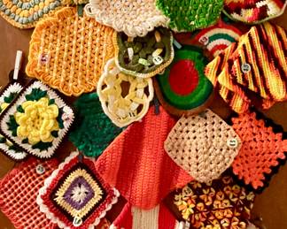 So many crocheted trivets!! The time that went into each one. 
