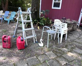 gas cans, ladders, patio chairs