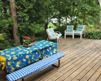 PICNIC TABLE, PATIO CHAIRS