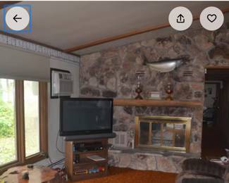 TV AND STAND, (FISH ABOVE MANTLE NOT PART OF SALE)