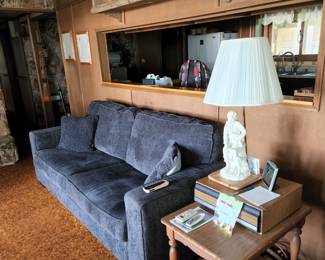 SLEEPER SOFA, END TABLE, LAMP, SHELF ABOVE SOFA IS NOT PART OF SALE