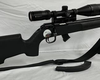 CZ Model 457 22LR Bolt-Action Rifle with Vortex Crossfire Scope, Synthetic Stock, Tripod, and Threaded Barrel