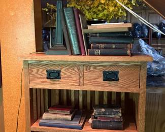 Tiffany style lamp, antique books