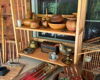 Wood bowls, vintage knick knacks