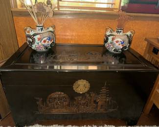 Asian style trunk and pottery