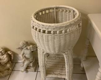 #79 White Wicker Plant Stand w/Shelf - 29" Tall $30.00