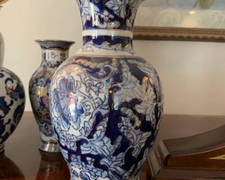 #217 Blue & Gold Ceramic Vase - 10" Tall $20.00