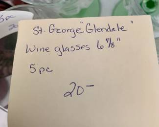 #190 St. George "Glendale" Wind Glasses 6 7/8" - 5 pc $20.00
