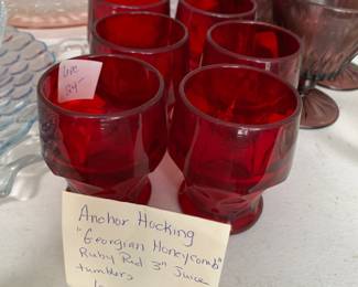 #188 Anchor Hocking - set of 6 - "Georgian Honeycomb" Ruby Red 3" Juice Tumblers $24.00