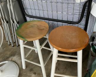 #156 Set of 2 Bar Stools w/wood Top - 23" Tall (as is condition) $30.00