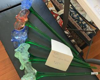 #183 5 pc Blown Glass Flowers $25.00