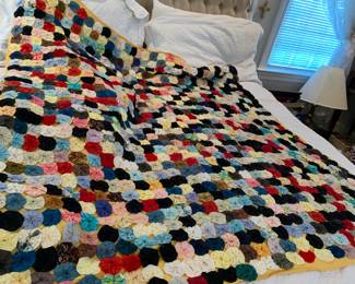 #212 Polyester Round Wheel Quilt - 62x60 (as is) $50.00