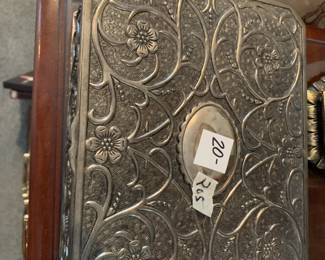 #205 Silverplate Jewelry Box w/Flowers Enbost - 9.5x7x2 $20.00