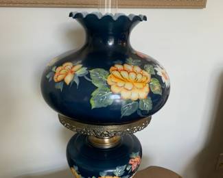 #27 Hand-Painted Navy Floral Gone with the Wind Lamp - 28" Tall - single light $125.00