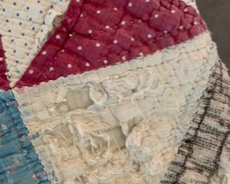 #104 Scrappy Half-square Triangle Hand Pieced and Hand quilted Quilt - (as is ) - 76x82 $50.00
