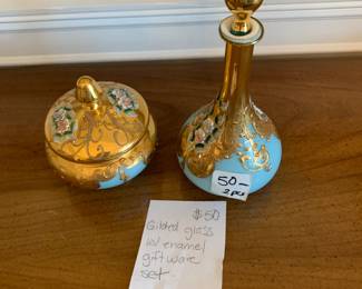 #173 Gilded Glass w/enamel giftware set $50.00