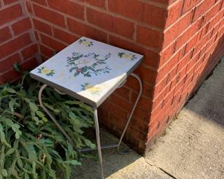 #118 Tile Top Metal Base Fern Stand w/flower & Ladybugs - 10square x 22 $30.00