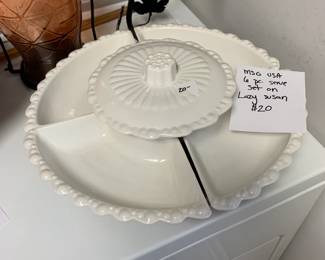 #236 Vintage USA 6 pc Serving Set on Stand - White $20.00