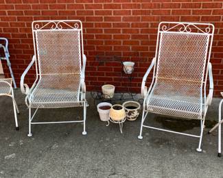 #122 Set of 2 White Wrought Iron Bouncy Chairs $150.00