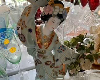 #184 Blue/Gold Porcelain Geisha Doll Statue - 17" Tall $25.00