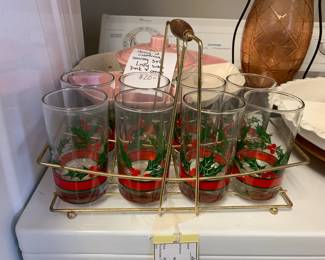 #238 Set of 8 Christmas Glasses in a Caddy $20.00