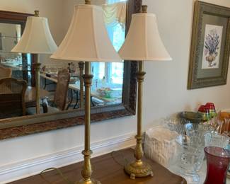 #6 Set of 2 Gold Painted Metal Buffet Lamps - 31" Tall $50.00