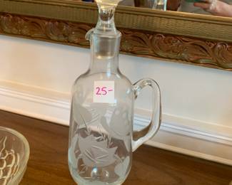 #176 Etched Glass Footed Pitcher w/glass stopper - 14.5" Tall $25.00