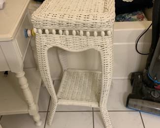 #77 White Wicker Fern Stand w/shelf - 13square x 28 $30.00