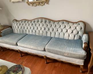 #20 Dusty Blue Button Back Parlor French Provencial Sofa - 91" Long $75.00
