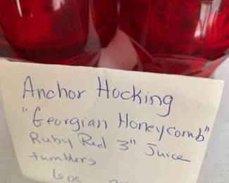 #188 Anchor Hocking - set of 6 - "Georgian Honeycomb" Ruby Red 3" Juice Tumblers $24.00