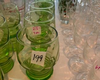 #199 Vintage Green Depressions Glasses - set of 7 $25.00