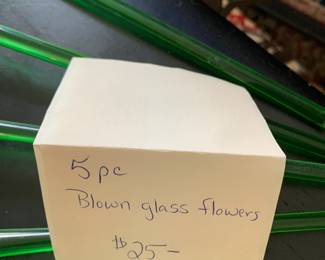 #183 5 pc Blown Glass Flowers $25.00