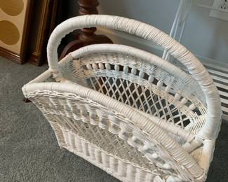 #67 White Wicker Magazine Stand $20.00