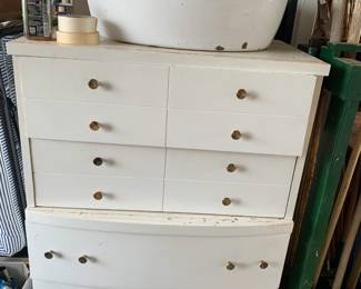 #154 White Painted Mid-Century Style Chest of 4 drawers - 31x19x42 (as is drawer) $75.00