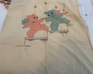 #209 Girl/Boy Hand Embroidered Bears on Muslin - 30x44 $25.00