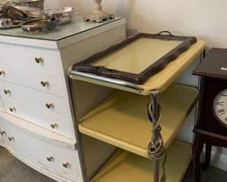 #75 Yellow Three Shelf Rolling Vintage Cart w/Electric Hookup - 24x16x29 $30.00
