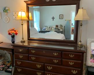 #97 Wood 10 drawer Dresser w/glass protect top w/mirror - 65x20x34 Mirror - Beveled - 51x48 $125.00