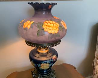 #27 Hand-Painted Navy Floral Gone with the Wind Lamp - 28" Tall - single light $125.00