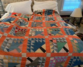 #210 Scrappy Handpieced Quilt Top 88x70 $65.00