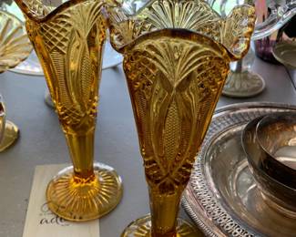 #192 Pair of Amber Glass Vases $20.00