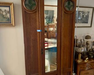 Antique Stained Glass Armoire