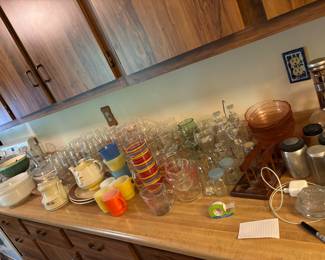 assorted glassware, coke glasses, etc