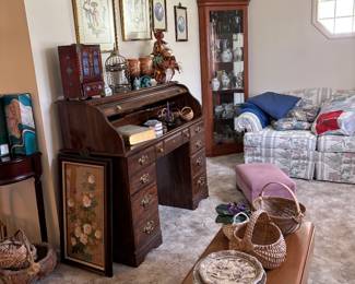 furniture, roll top desk, Asian artwork