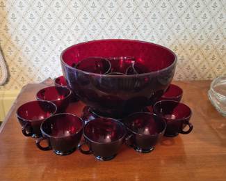 ROYAL RUBY RED PUNCH BOWL SET