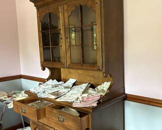 Vintage linens and china hutch