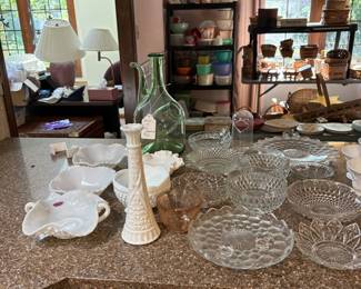Fenton milk glass vase and candy dishes.