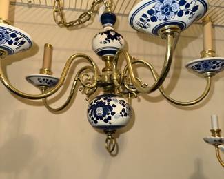 Blue and White Delft 5 light chandelier